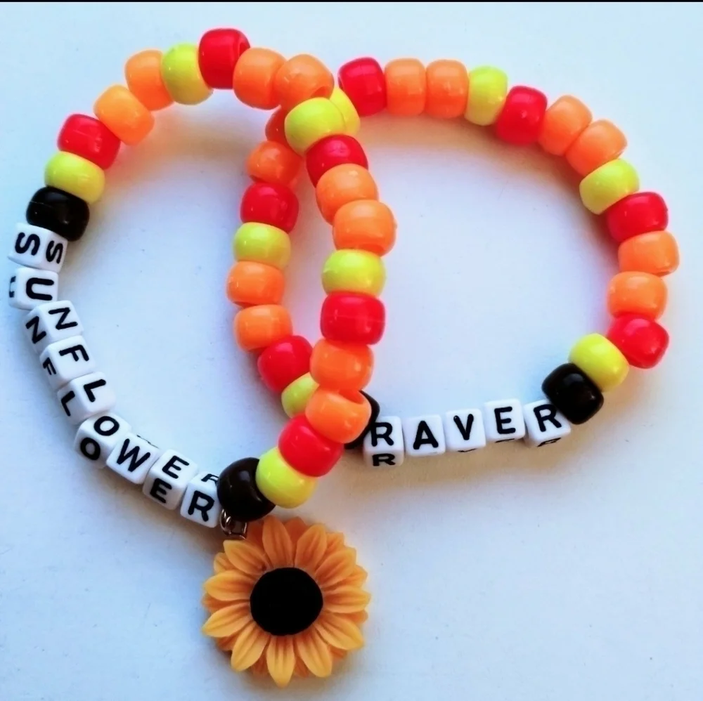 Handmade Stackable Sunflower Raver Kandi Bracelets - Picture 3 of 5